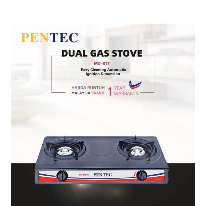 PENTEC Double Burner Epoxy Coated Stand (Round Edge) Gas Stove MD811