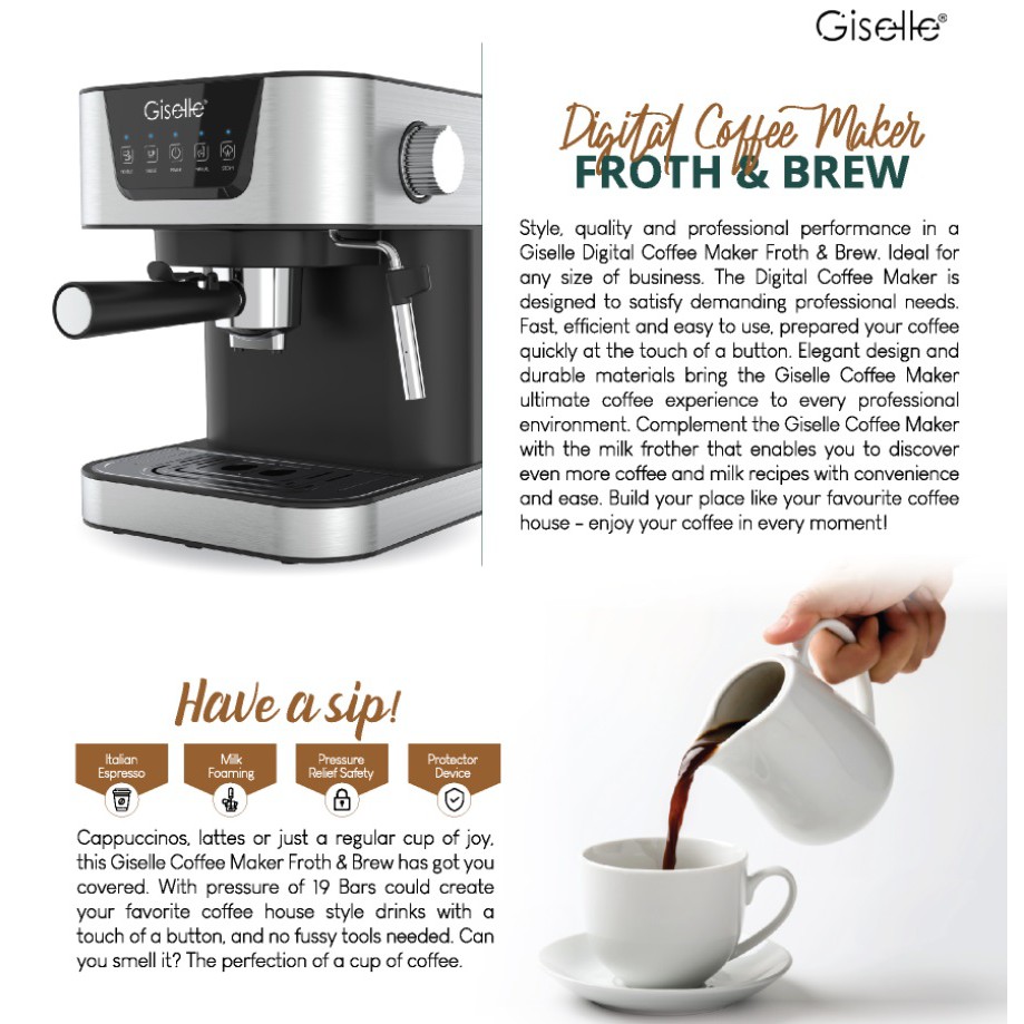 19Bar Giselle Espresso Coffee Milk Bubble Maker Machine with Milk