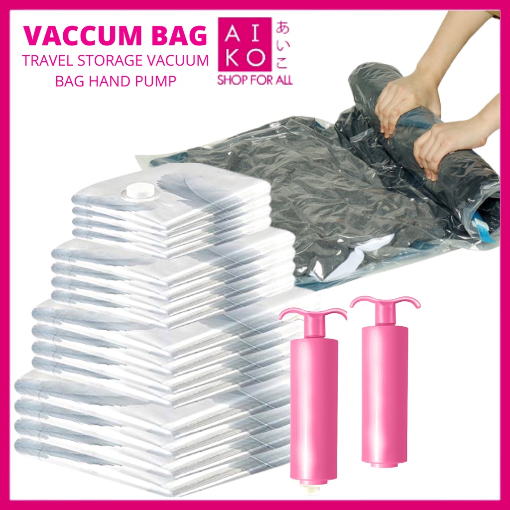 (AIKO) TRAVEL STORAGE VACUUM BAG REUSABLE JACKET QUILT COTTON CLOTH HAND PUMP VAKUM BAG KEDAP