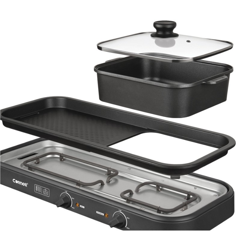 Cornell Table Top Grill With Hot Pot CCGEL98DT 2 IN 1 ELECTRIC BBQ PAN