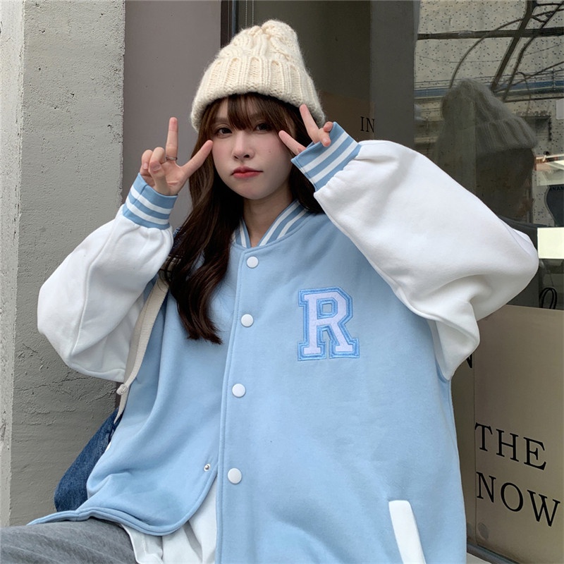 Personality ulzzang style men and women bomber jacket Korean style