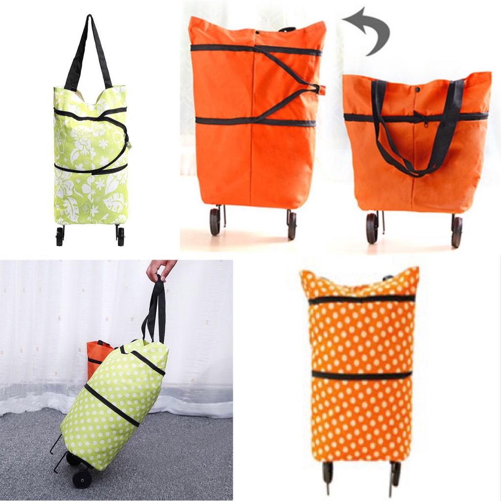 Foldable Shopping Trolley Nylon Bag Storage Wheels Shopee Malaysia