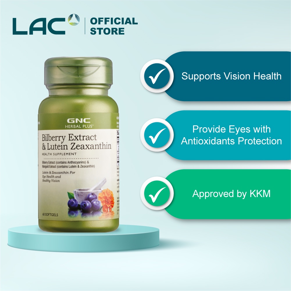 GNC HERBAL PLUS Bilberry Extract And Lutein Zeaxanthin (60 Capsules