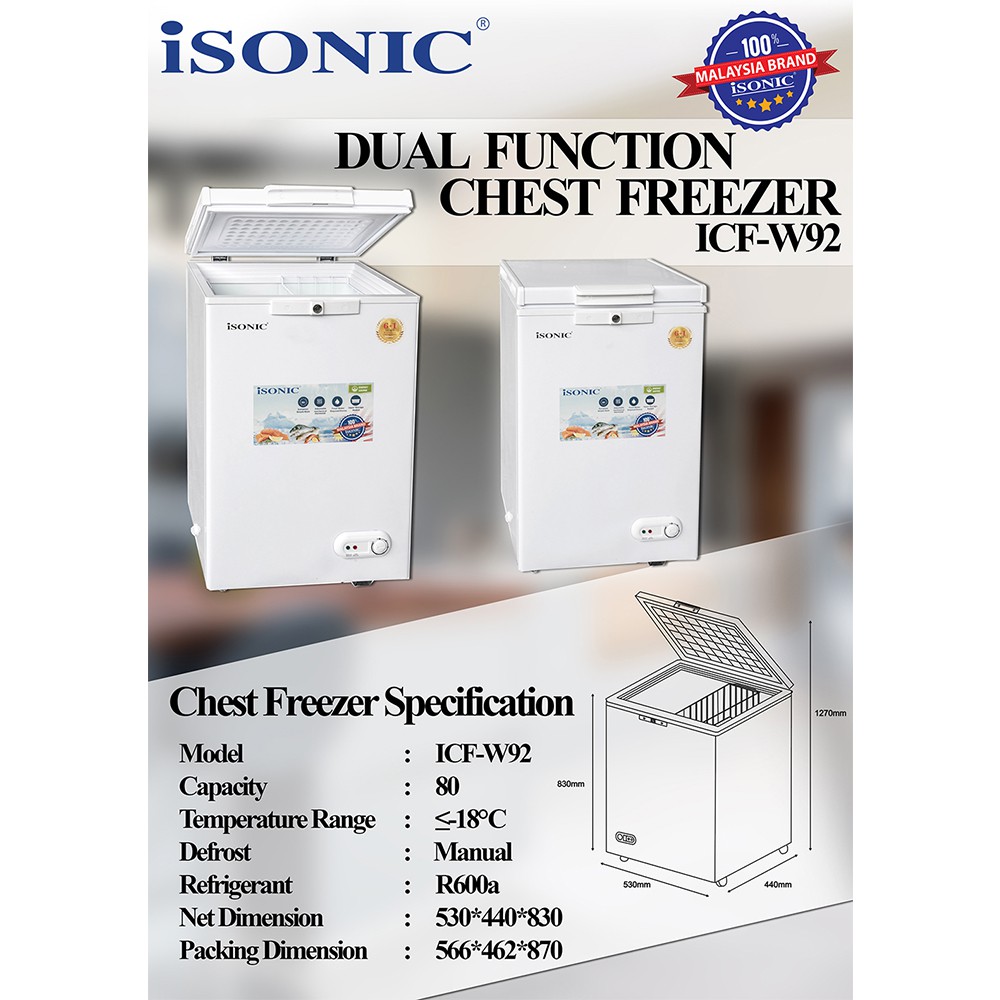 Isonic 80L Dual Function Chest Freezer ICFW92 Seng Huat