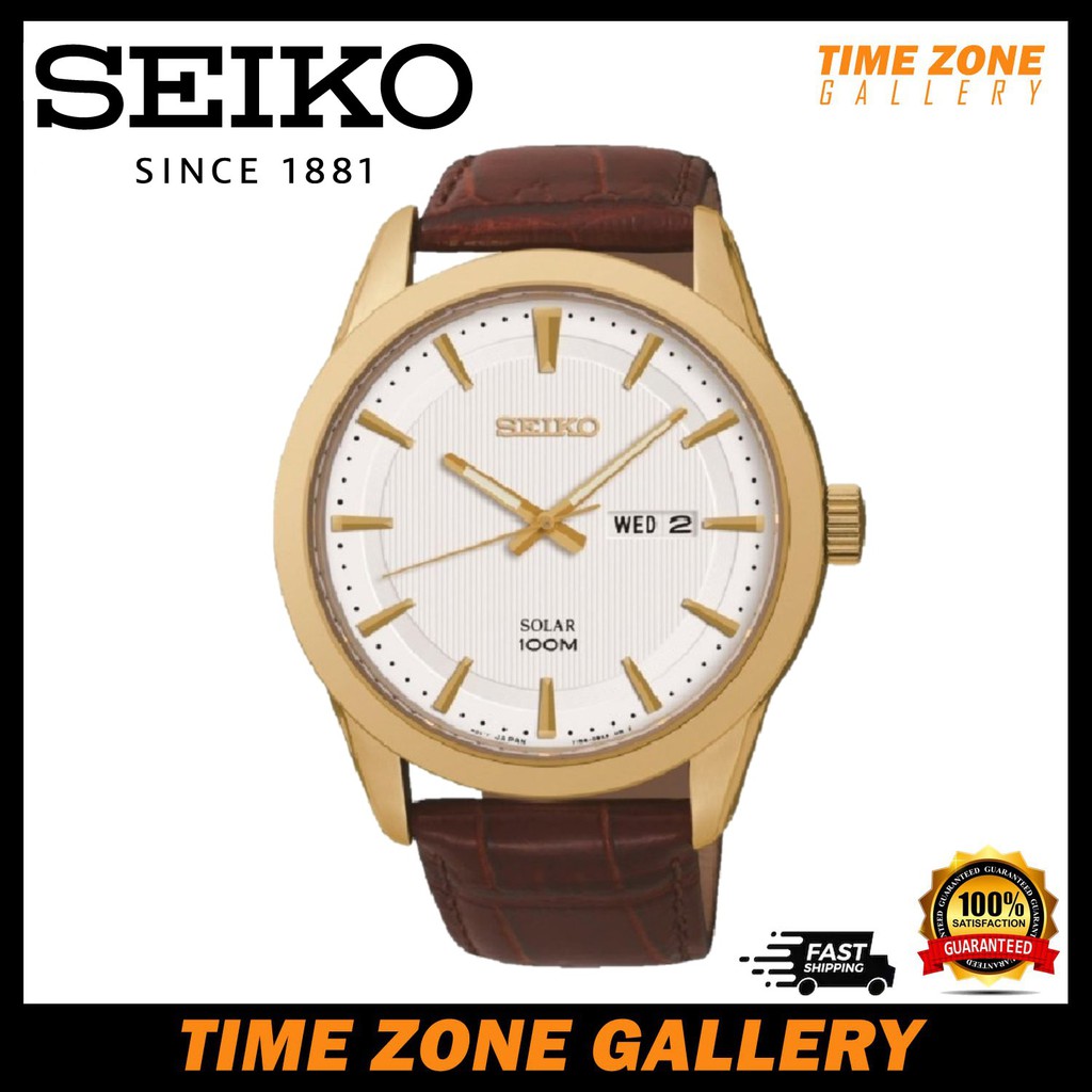(OFFICIAL SEIKO DEALER) Seiko Mens Classics Solar Power Brown Leather Watch SNE366P2 (Brown