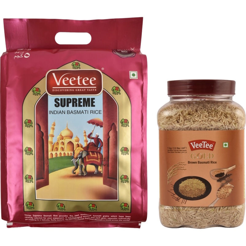 VeeTee Combo Pack Of Supreme Basmati Rice (5 Kg) and Gold Brown Basmati