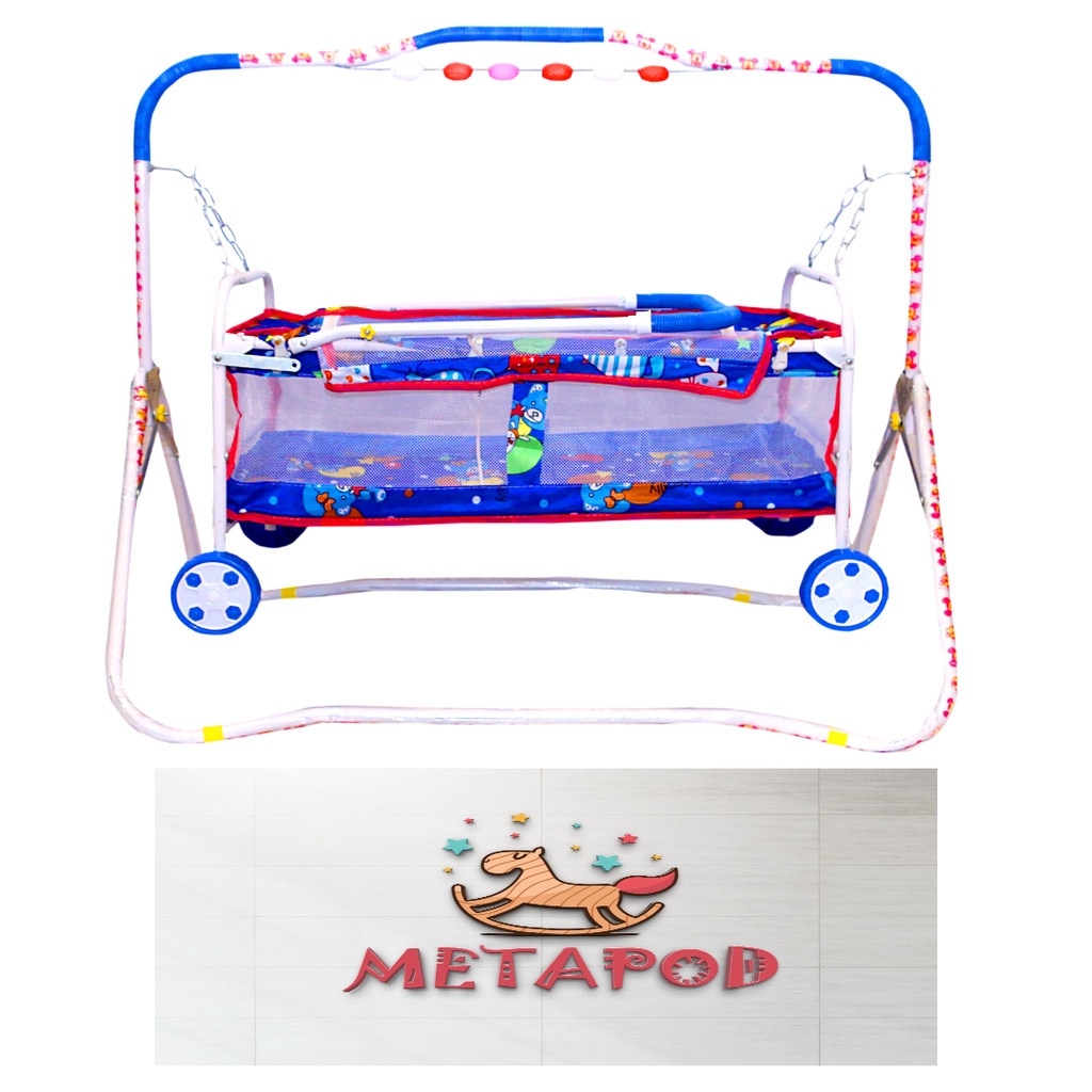 METAPOD Mangalmurti Junior Blue Coating Crib/Cradle/Palna/Jhula With