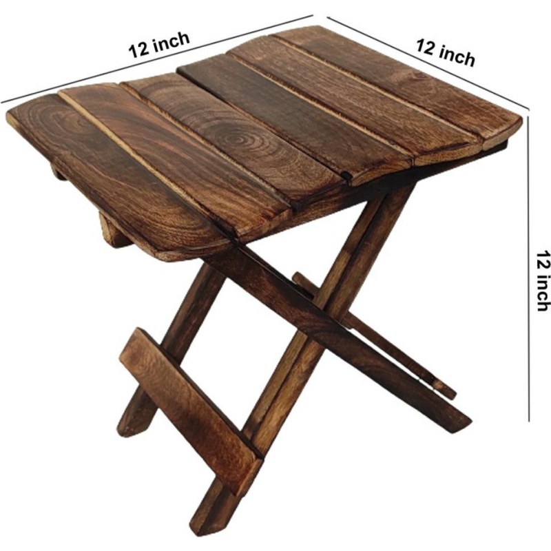 Wooden folding side table 12 inches for living room, garden, flower pot