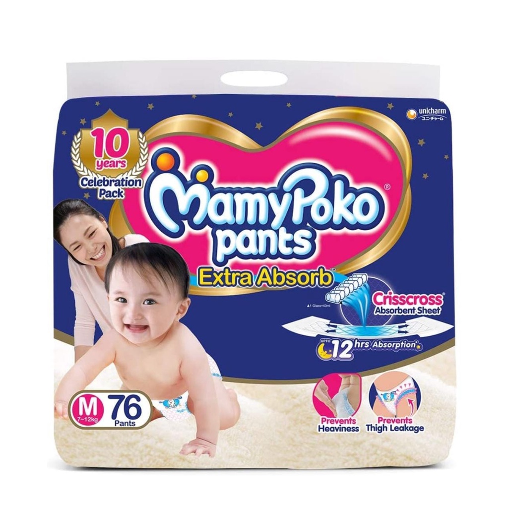 MamyPoko Pants Extra Absorb Baby Diaper, Medium (Pack of 76 Piece