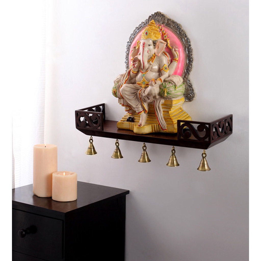 Wooden Handmade MDF Wall Shelf, Pooja Mandir, Home Temple Floating Shelves MDF (Number of