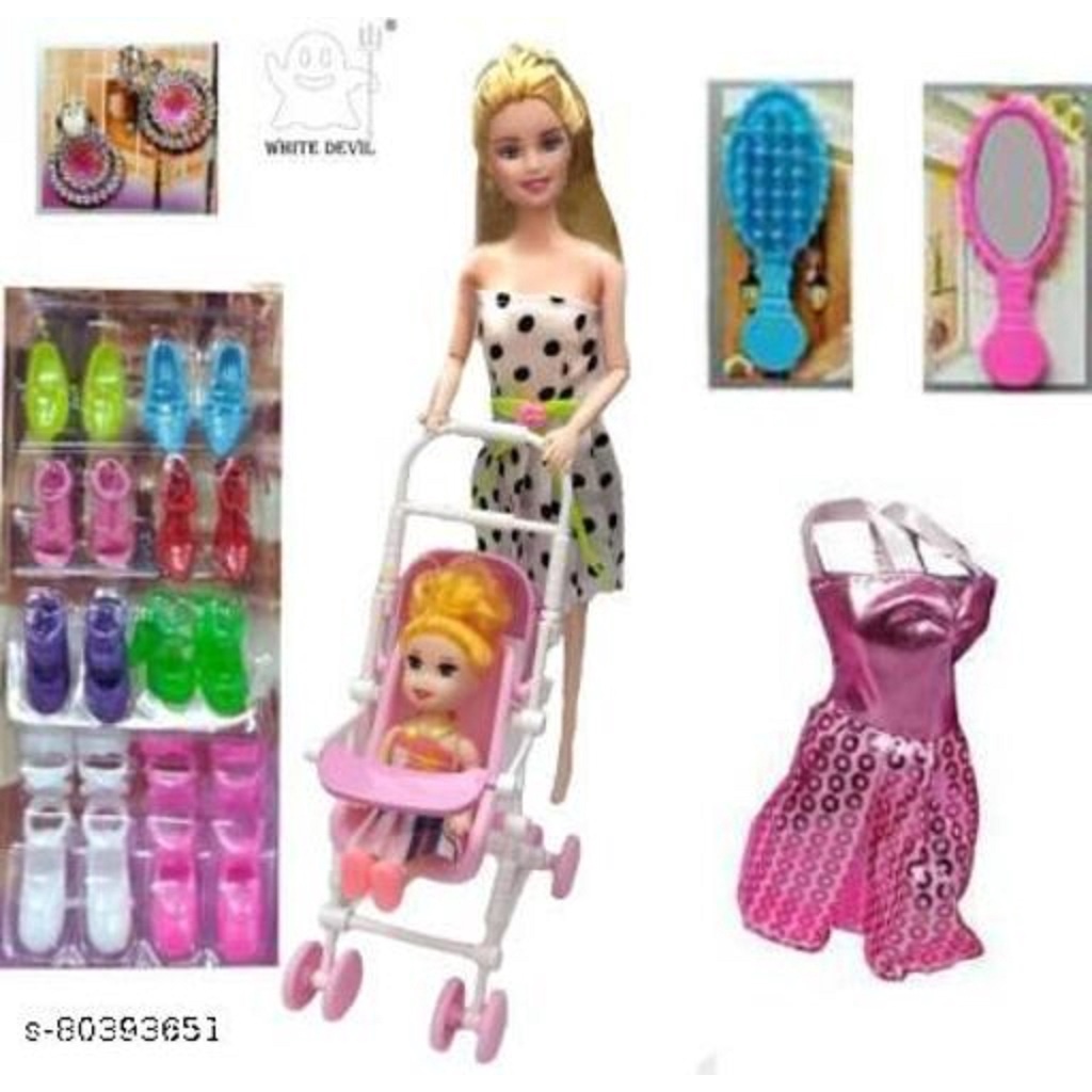 YADAVSONS beautiful barbie doll with baby trolley & long &