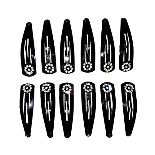 Black Metal Tik ToK Hair Clips with Stone for Girls and Women 12 Piece