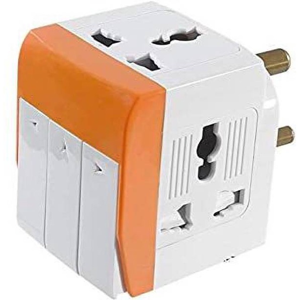 3 PIN 3 Way Universal Multi Plug Adaptor with Individual Switch and LED