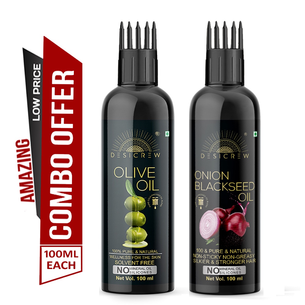 Desi Crew Pure Olive Oil & Onion Blackseed Oil For Skin , Body & Hair