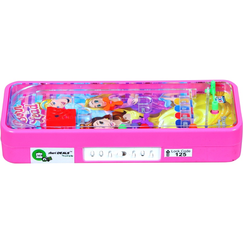 AneriDEALS Pink Cartoons Art Plastic Pencil Box (Set of 1, Pink