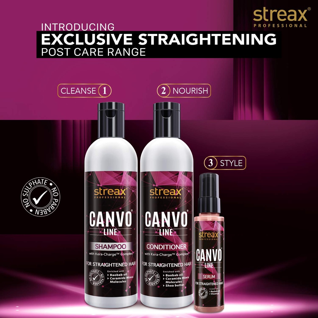 Streax Pro Canvo Line Shampoo, Conditioner & Serum For Straightened
