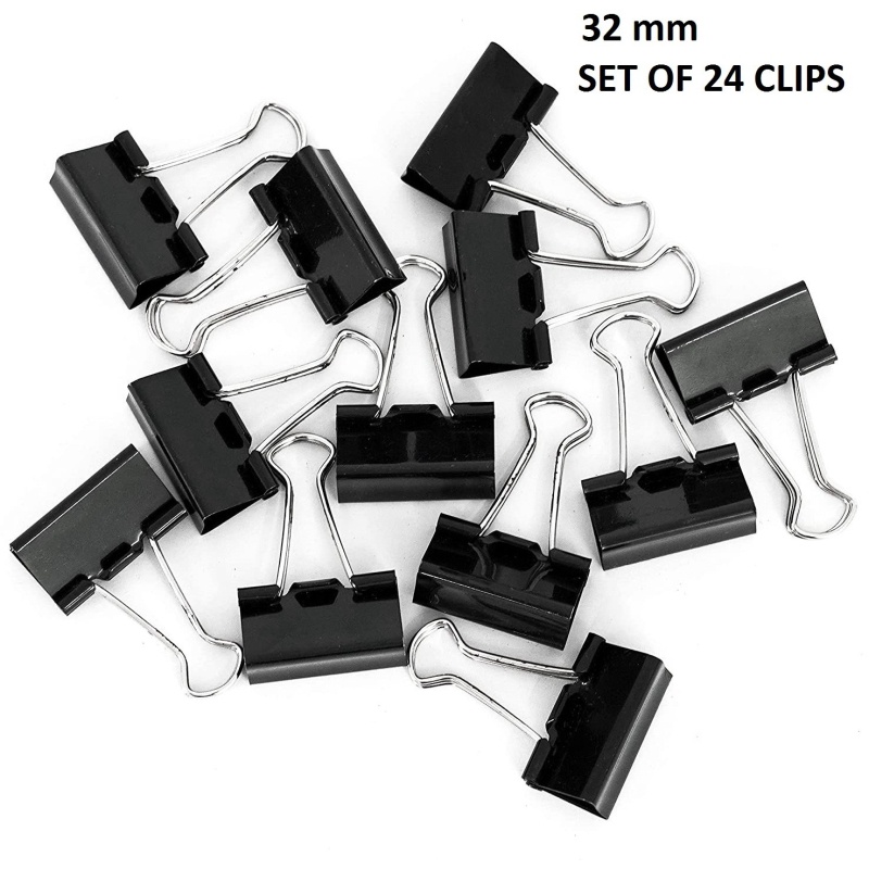 Amanya Metal Binder Clip 32 mm Stainless Steel Binder Clip (Set of 24