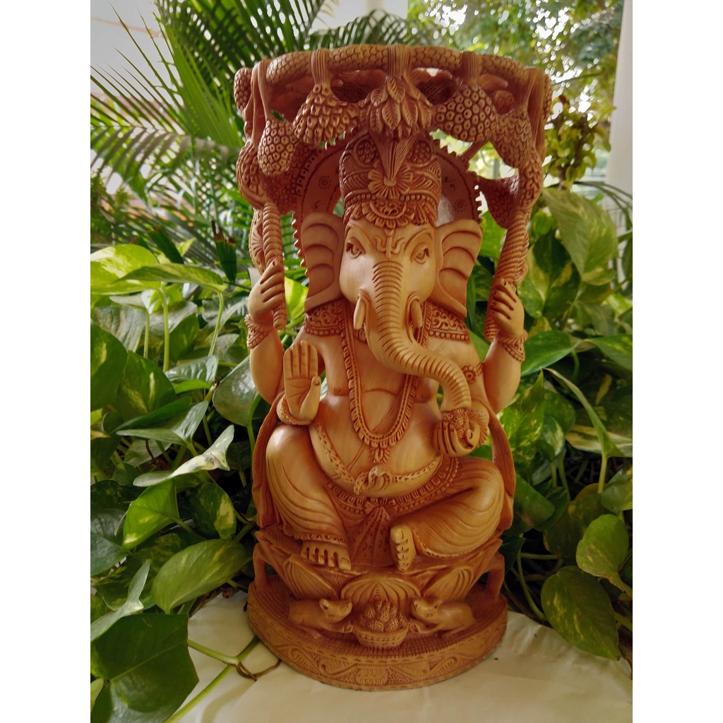 Breeze Handicrafts Wooden Ganesha Statue for Home Decor Ganapati Idol