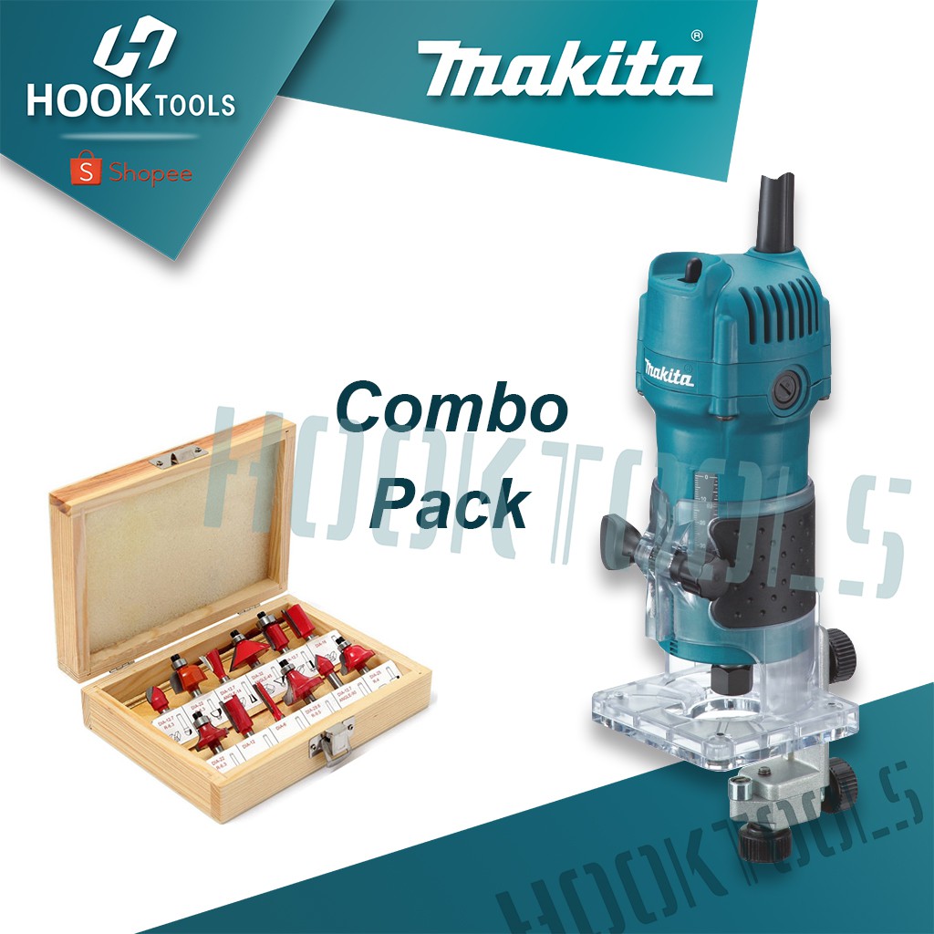 HOOK Tools Makita MT3709 Palm wood Router with 12pcs/set Bits Trimmer