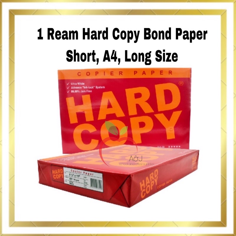 Hard Copy Bond Paper Short, A4, Long Size 1 Ream Shopee Philippines