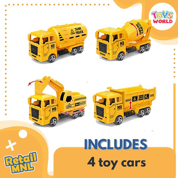 Retailmnl 4pc Yellow Truck Complete Set Collection Kids Toys For Boys