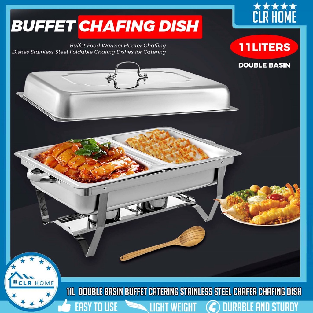 ClrHome Chafing Dish 11L Food Warmer Buffet Stainless Square with