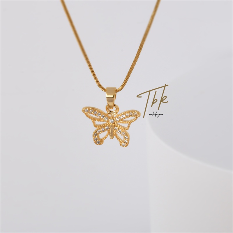 TBK 18K Gold Cubic Zirconia Butterfly Pendant Necklace For Women