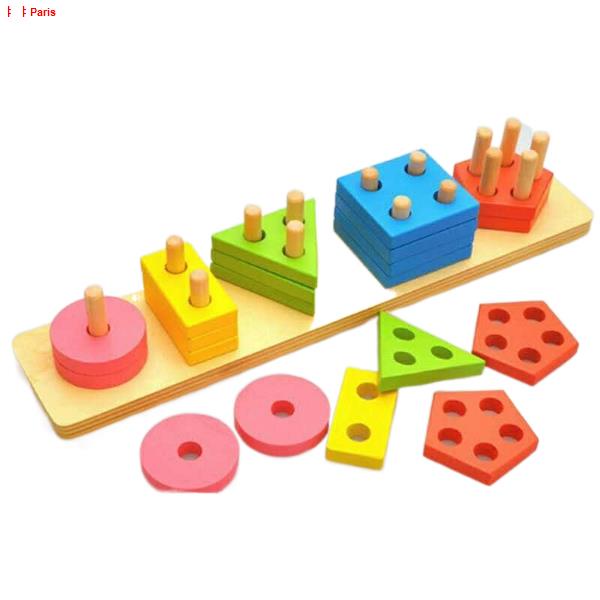 Wooden geometric shapes set Columns tower color shape matching building