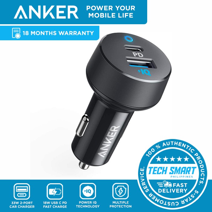 Anker Car Charger USB C 33W 2Port Compact Type C Car Charger with 18W