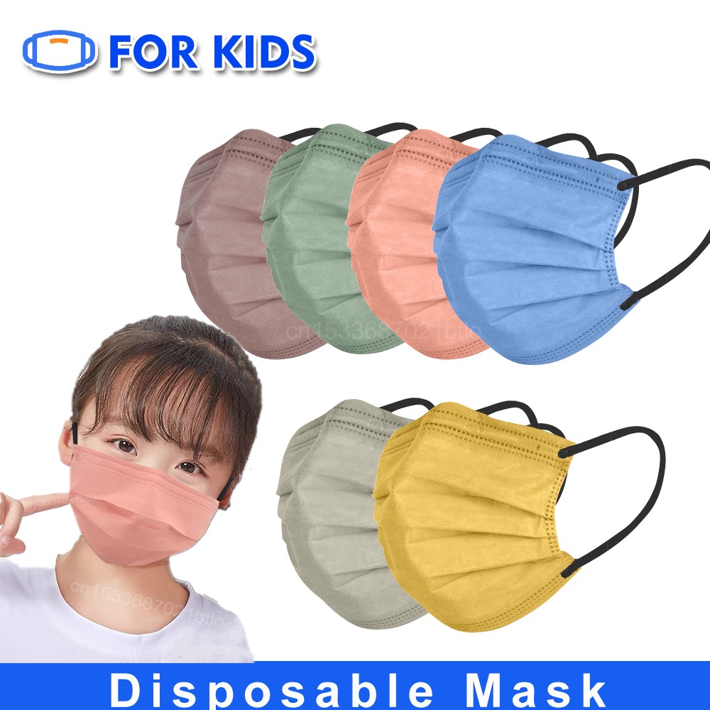10/50Pcs Morandi Kids Mask 4 Layers 312 Years Old Disposable Masks for