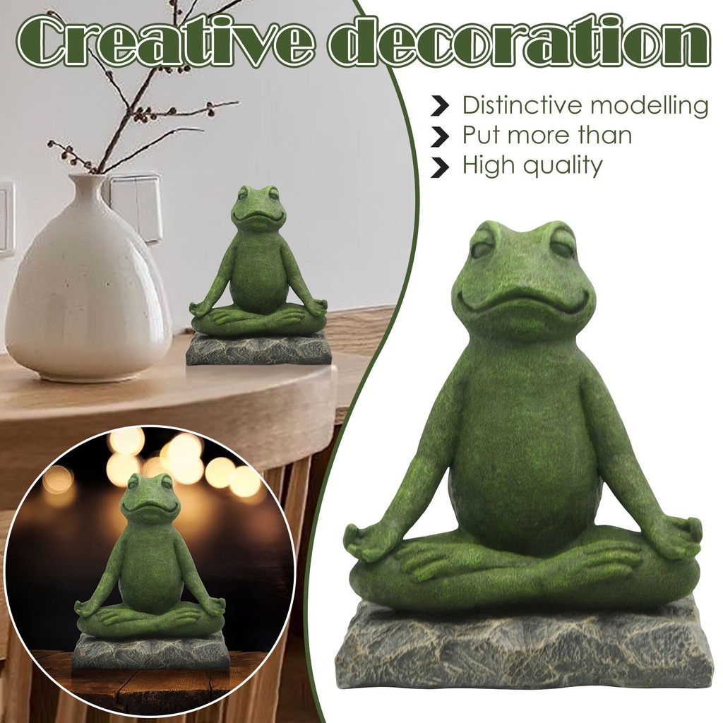 Meditating Zen Buddhism Frog Statue Garden Yoga Figurine Poly Frog