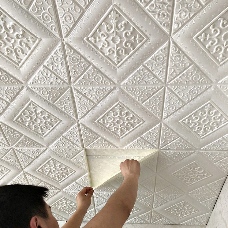 3D Ceiling Wall paper self adhesive wall decor Water proof Foamfoam Design Sticker for bedroom