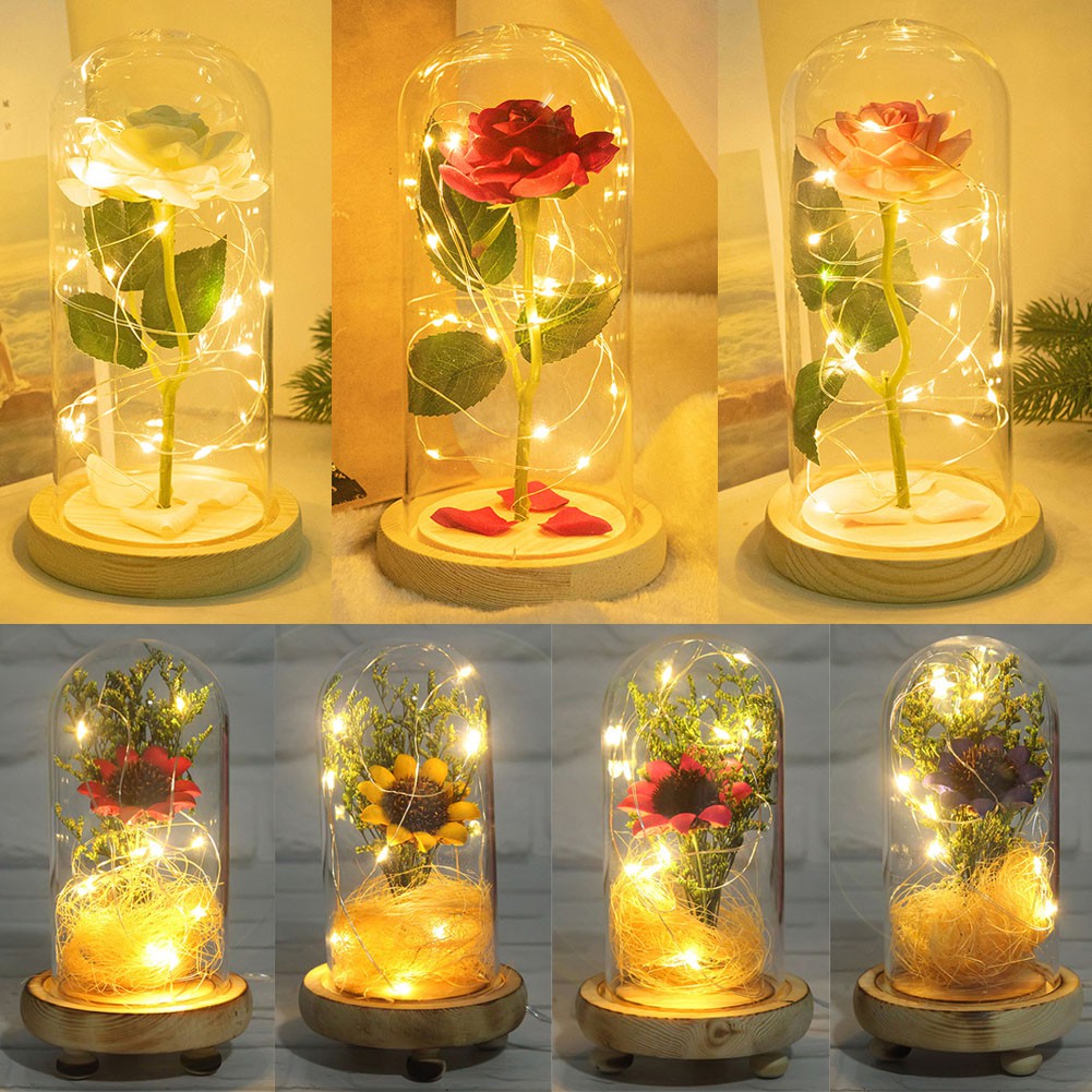 A Bunch Of Sunflower Dried Flowers in Glass Dome with Base Micro