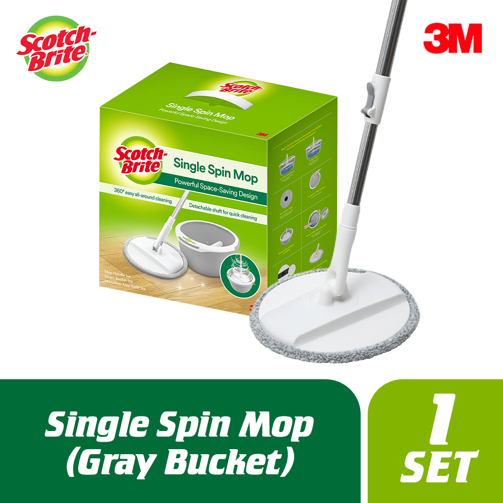 3M Scotch Brite T6 Single Bucket Microfiber Spin Mop, Compact Design
