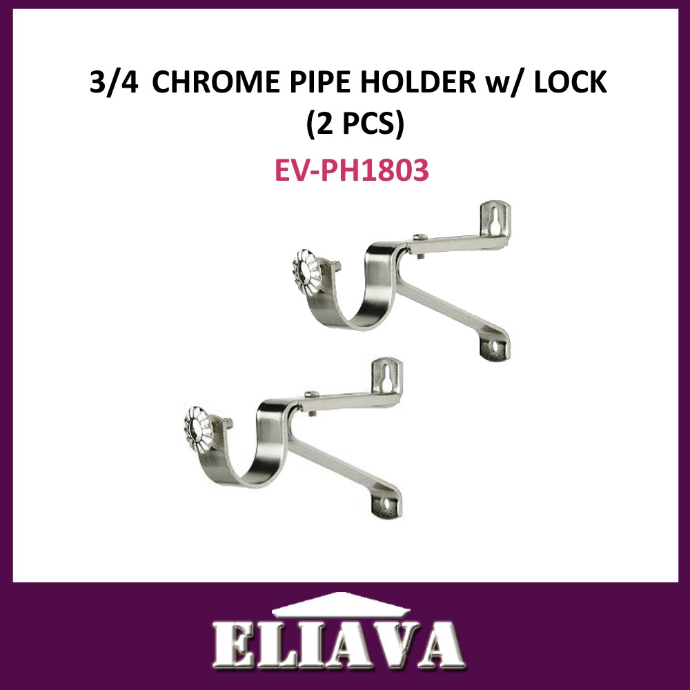 ELIAVA Curtain Rod Holder/Chrome Pipe Holder/Bracket Size 3/4 With Lock