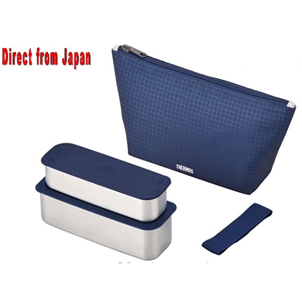 Thermos Lunch Box Navy 635ml 2Tier Slim Fresh Lunch Box Check DSA604W