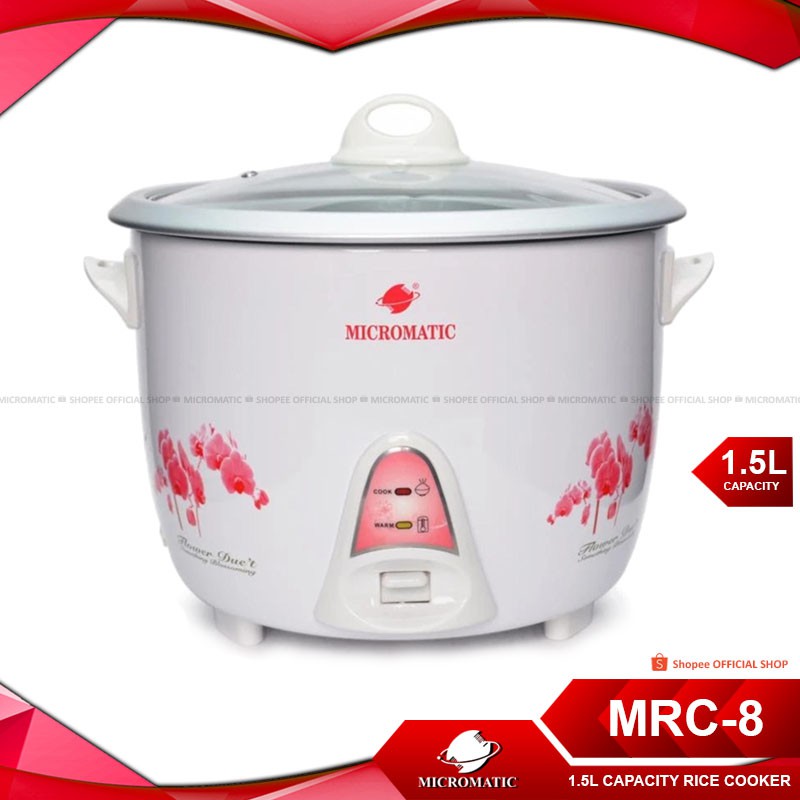 Micromatic MRC8 Rice Cooker 1.5L 620w Flower Design_White Shopee