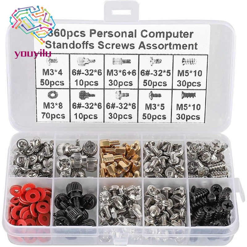 360PCS Personal Computer Screw,Pc Case Screws,Motherboard Standoffs