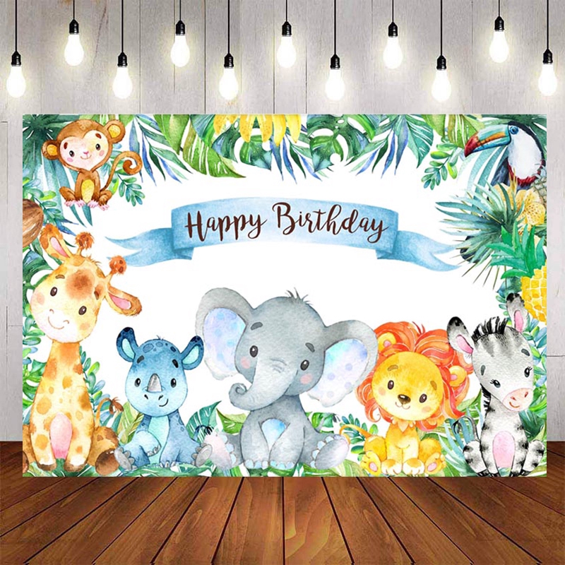 Safari Birthday Party Backdrop Jungle Cartoon Animals Baby Shower Child Birthday Photo