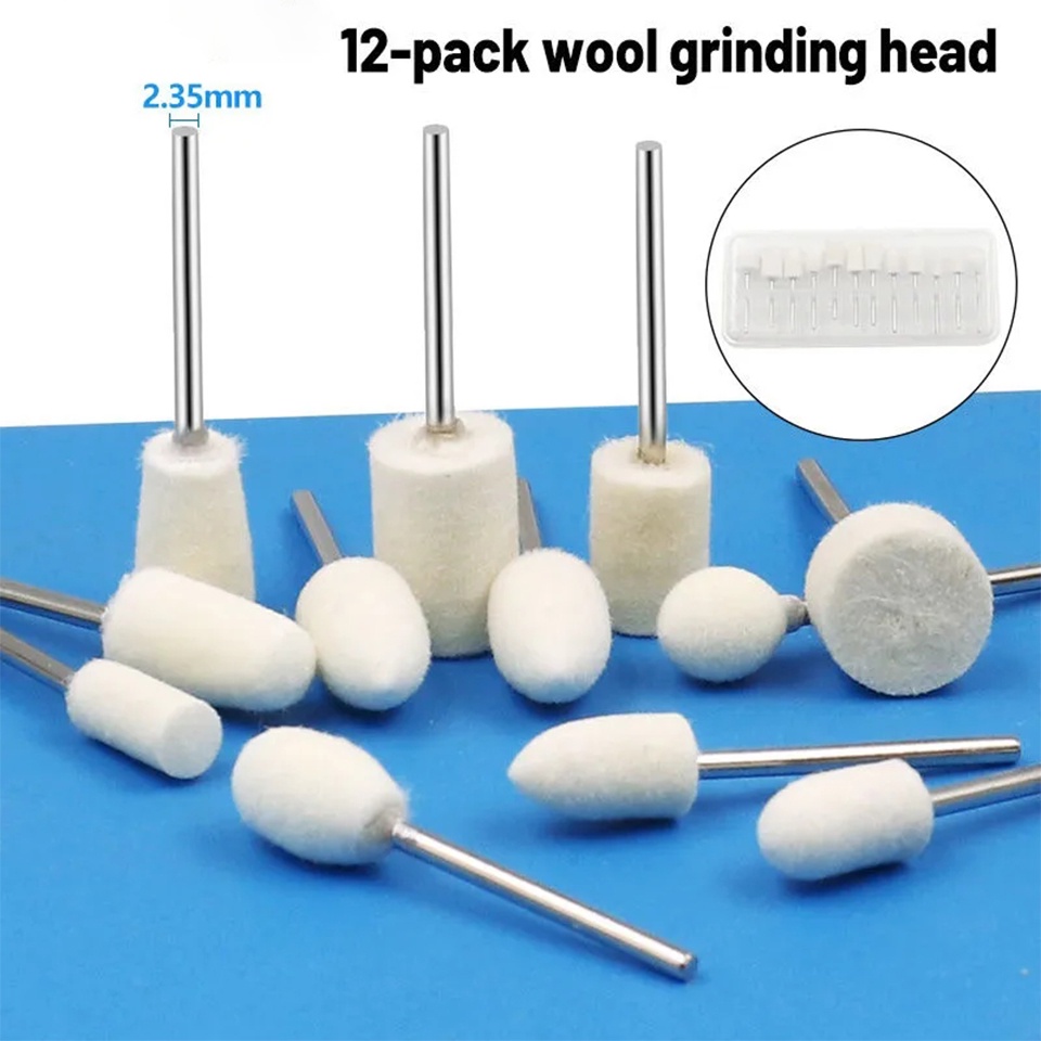 12pcs 2.35mm Wool Felt Burr Grinding Head Grinder Burr Abrasive