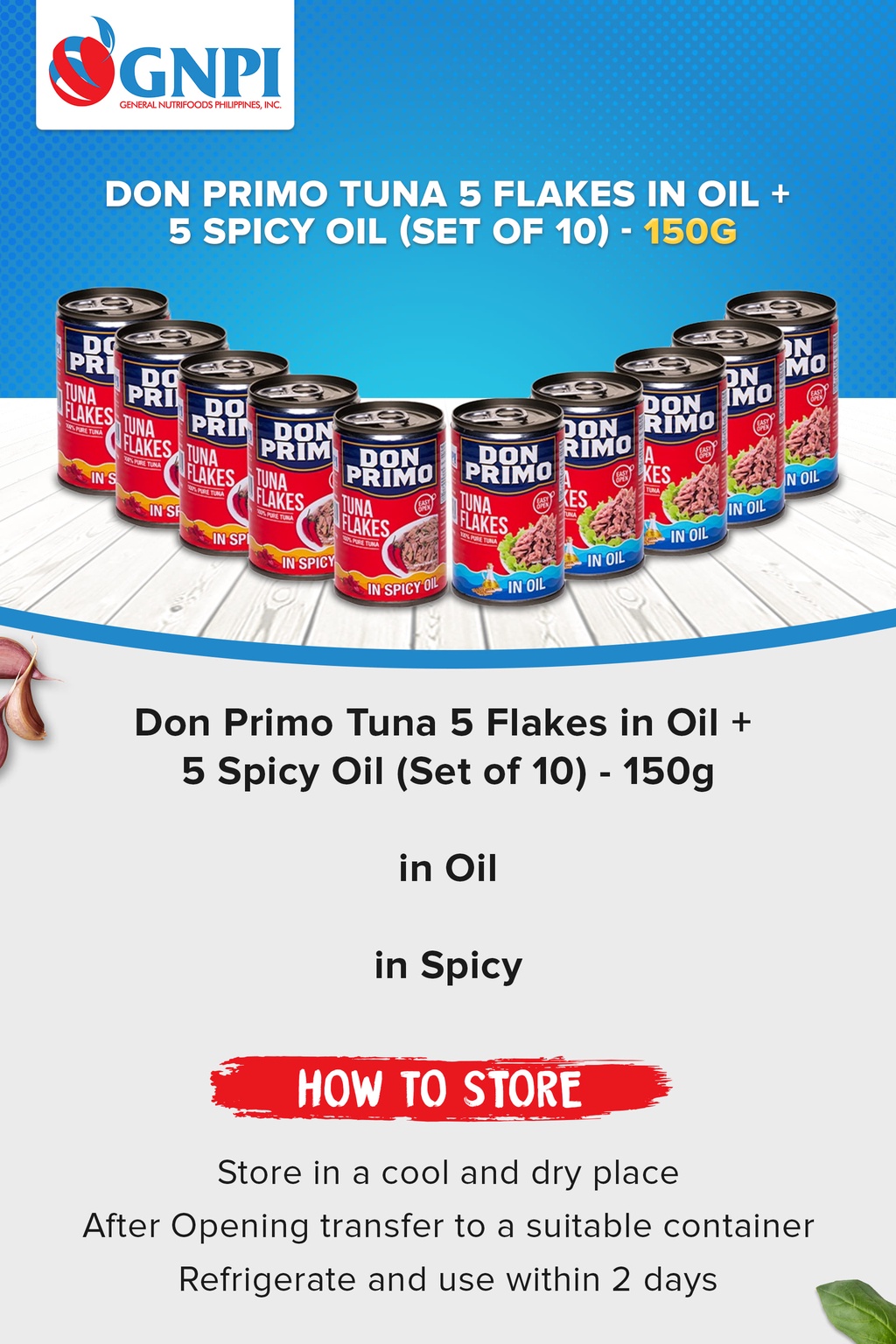 Don Primo Tuna 5 Flakes in Oil + 5 Spicy Oil (Set of 10) 150g