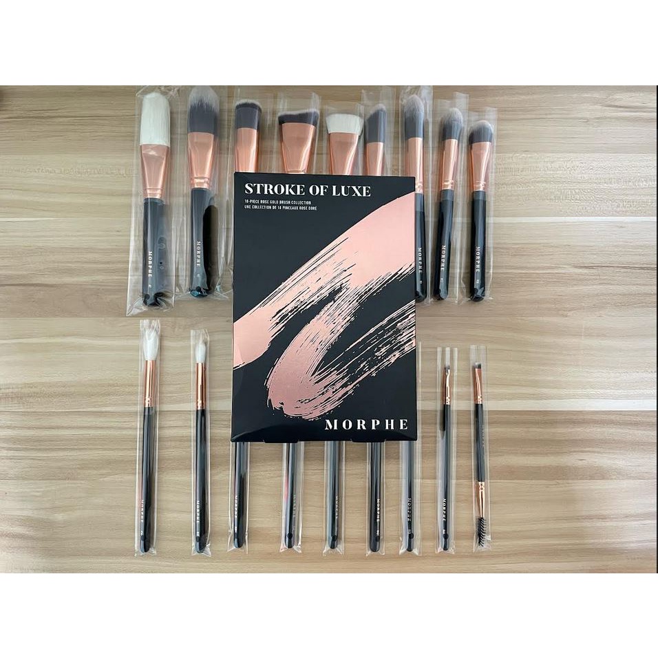 Authentic Morphe STROKE OF LUXE 18PIECE ROSE GOLD BRUSH SET Shopee