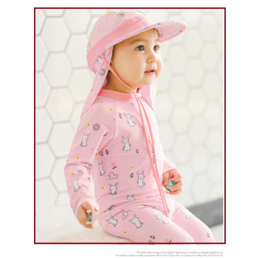 ExSTOCK (110Y) Kids Girl Cute CAT Printed Swimming Suits SPF 50 PA