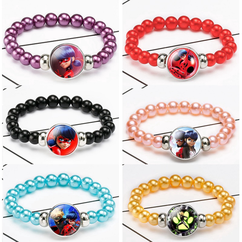 Girls Bracelet Miraculous Ladybug Cartoon Pattern Children Elastic