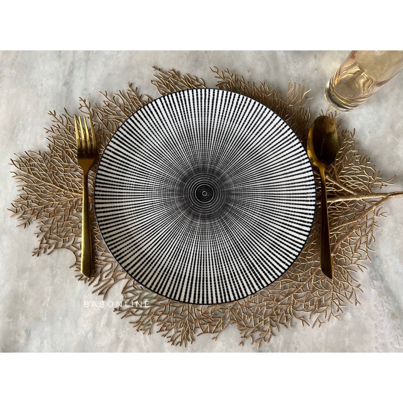 10.5inch black and white ceramic dinner plate (babasagin plato