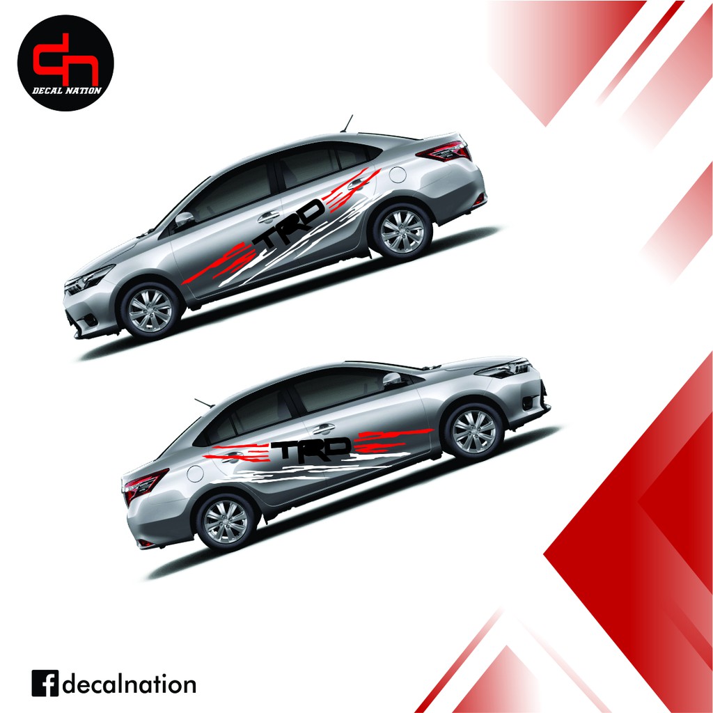 Toyota Vios Both Side Decals Cut Out Vinyl Sticker White, Black, Red