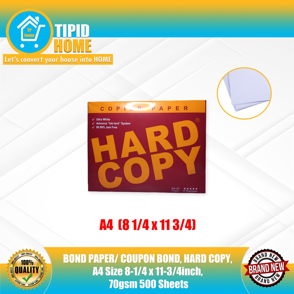BOND PAPER/ COUPON BOND, HARD COPY, A4 Size 81/4 x 113/4inch, 70gsm