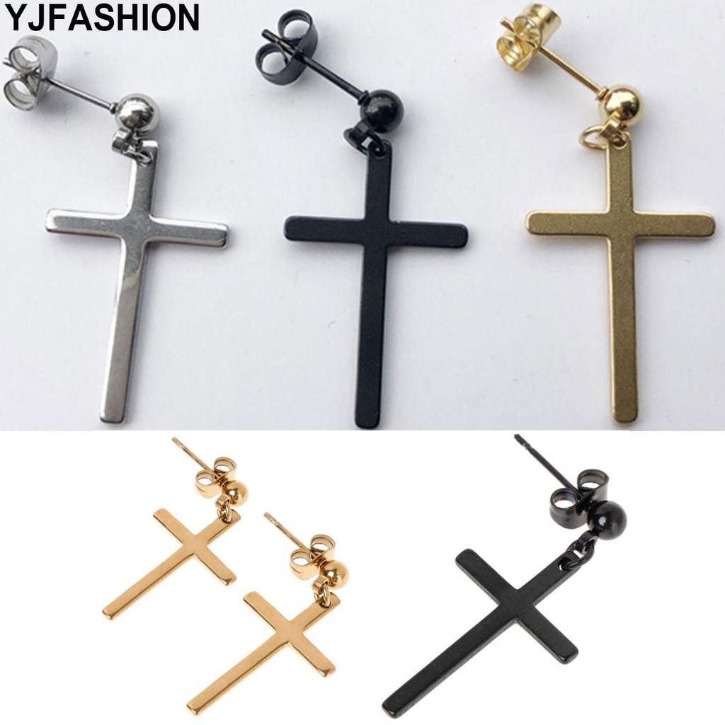 YJFASHION 1pc Black Cross Earring Men Hipster Personality Street