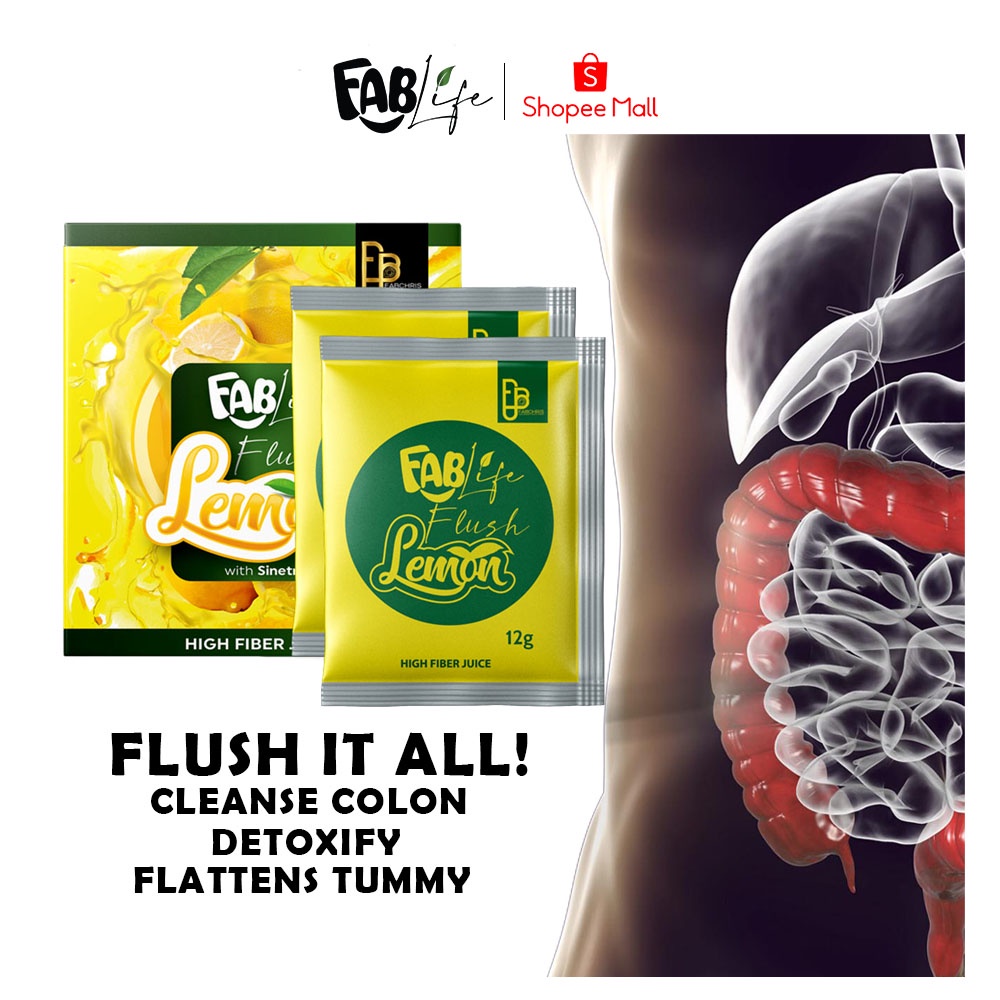 Fablife Flush Lemon 1 Box 10 Sachets High Fiber Juice Mix Cleanse Colon