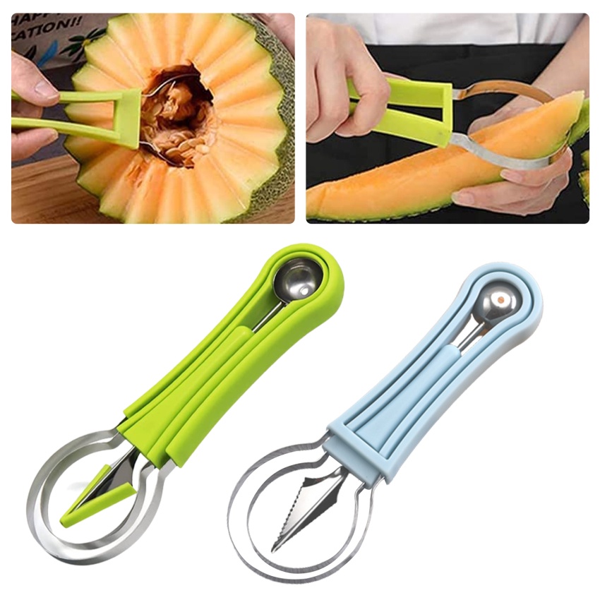 Melon Baller Scoop Set,Professional 4 In 1 Stainless Steel Watermelon Cutter Fruit Carving Tools